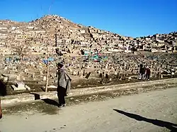 Hillside housing and a cemetery in Kabul, Afghanistan