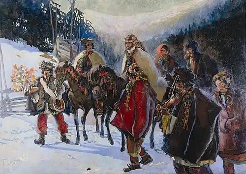 Genre painting: Hutsul Wedding; 1909, Masovian Museum, Płock&nbsp;[pl].