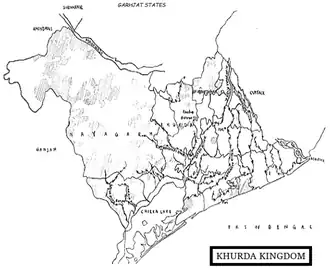 Extent of the Khurda Kingdom in 18th century (c. 1720s-1740s)