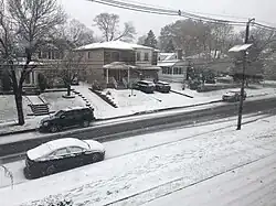 Kipp Avenue in Hasbrouck Heights, NJ on a snowy, winter day