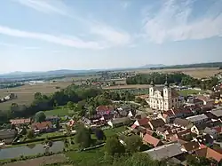 Aerial view with church