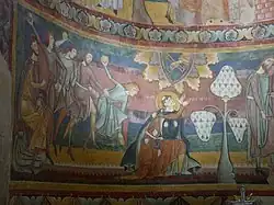 The stoning of Saint Stephen; 1160s; fresco; height: 1.3&nbsp;m; Saint John Abbey (Val Müstair, Canton of Grisons, Switzerland)[140]