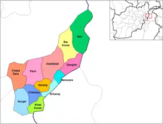 Khas Kunar District in light green color in the southeast