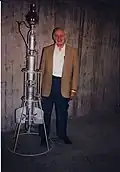 In the Historisches Museum Hannover, Dannenberg stands next to a Püllenberg R-7 rocket that he helped design.