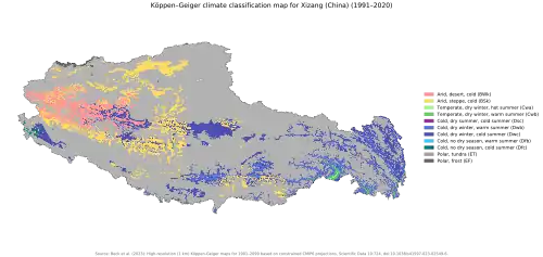 Köppen–Geiger climate classification map at 1-km resolution for Xizang (China) for 1991–2020