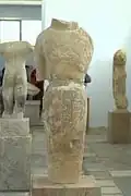Kore with peplos, Parian work, 580 BC. Found in the Temple of Apollo at Delos.