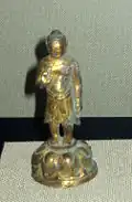 Standing Infant Buddha, Three Kingdoms period, first half of 7th c. Gilt bronze, h. 10.7&nbsp;cm. Gyeongju National Museum.
