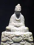 Seated Buddha, Baekje, second half of 6th century. Soapstone, h. 13.5&nbsp;cm. Buyeo National Museum. Treasure No. 329.