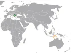 Map indicating locations of Kosovo and Timor-Leste