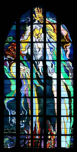 God the Creator by Stanisław Wyspiański, this window has no glass painting, but relies entirely on leadlines and skilful placement of colour and tone. Franciscan Church, Kraków, Poland (c. 1900)