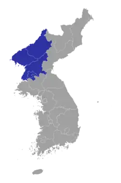 Kwansŏ region (blue) in northeast Korea