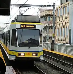 A newly refurbished 1000 class LRV with an LED destination front display