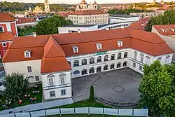 A large, white, two-story building