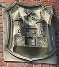 City coat of arms with wrongly turned keybeards on the water tower of Ladenburg