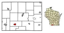 Location of Shullsburg in Lafayette County, Wisconsin.