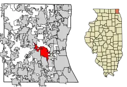 Location of Libertyville in Lake County, Illinois.