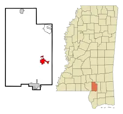 Location of Purvis, Mississippi