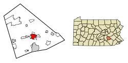 Location of Lebanon in Lebanon County, Pennsylvania (left) and of Lebanon County in Pennsylvania (right)