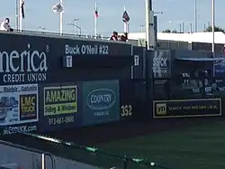 Left field wall displaying the Retired number of Buck O'Neil