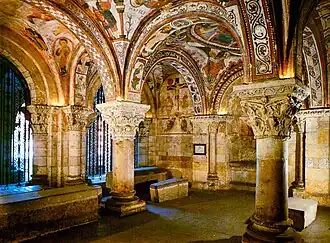 The painted crypt of San Isidoro in León, Spain has a detailed scheme illustrating Biblical stories.