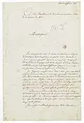 Autographed letter signed by Mademoiselle Chevigny to the minister and secretary of state for the Maison du Roi, Paris, 15 February 1815.