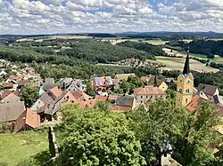 View of the town from the hilltop fortress. Leuchtenberg, Germany