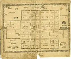 Map of Lewisburg in 1825 showing residents