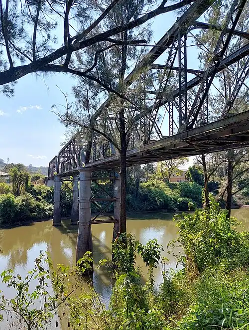 The heritage listed Leycester Creek railway bridge, from the Union Street end