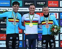 Elite Men's podium at the 2025 UCI Cyclo-cross World Championships