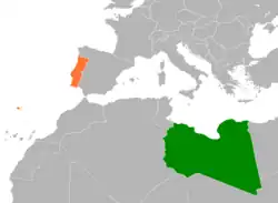 Map indicating locations of Libya and Portugal