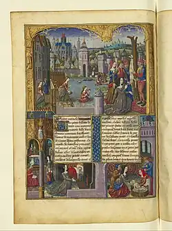 Gold reticulated architectural frame, Miracle of St. Louis, f.98v.