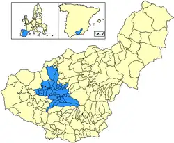 Granada metropolitan area (in blue) in Granada Province
