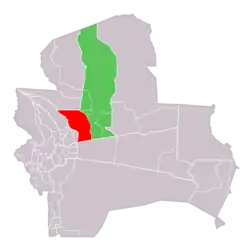 San Julián Municipality (red) within Ñuflo de Chávez Province (green) and Santa Cruz Department of Bolivia
