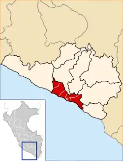 Location of Camaná in Arequipa Region
