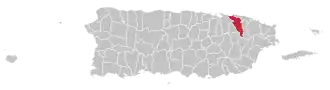 Map of Puerto Rico highlighting Carolina Municipality
