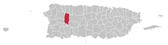 Map of Puerto Rico highlighting Lares Municipality