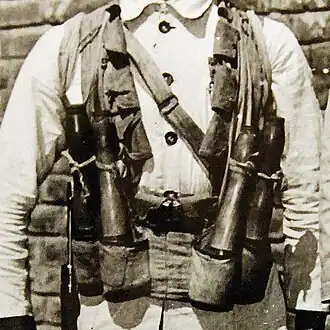 Chinese chest rig outfitted with four Chinese-made stick grenades, circa 1942.