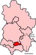 A small constituency, located in the southwest of the county and entirely surrounded by other county constituencies.