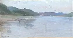 Oil painting of a landscape that is probably on the Ohio River