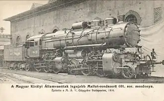 The four-cylinder 2,950&nbsp;hp (2,200&nbsp;kW) MÁV Class 601 was the strongest steam locomotive of pre WW1 Europe.[84][85][86]