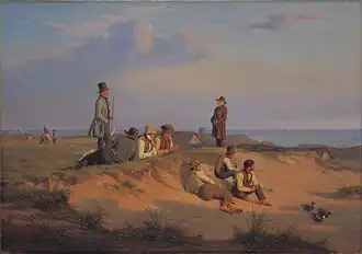 Men of Skagen on a summer evening in fair weather, one of Rørbye's last paintings, painted in Skagen in 1848