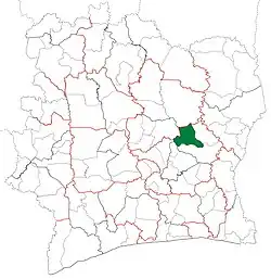 Location in Ivory Coast. M'Bahiakro Department has had these boundaries since 2005.