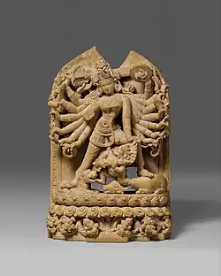 Durga killing the buffalo demon; c.1150; argilite; height: 13.5&nbsp;cm; Metropolitan Museum of Art (New York City)[95]
