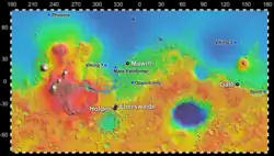 Map of actual (and proposed) Rover landing sites including Gale Crater.