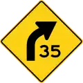 W1-2a (D) Curve right (35 mph speed limit)