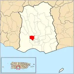 Location of barrio Magueyes Urbano within the municipality of Ponce shown in red
