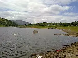 Savandurga visible from Manchanabele reservoir