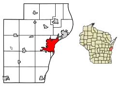Location of Manitowoc in Manitowoc County, Wisconsin