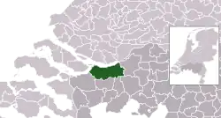 Highlighted position of Moerdijk in a municipal map of North Brabant