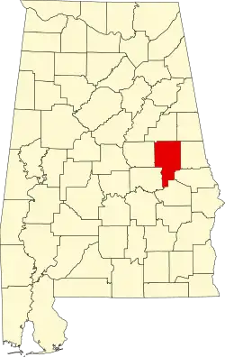 Map of Alabama highlighting Tallapoosa County